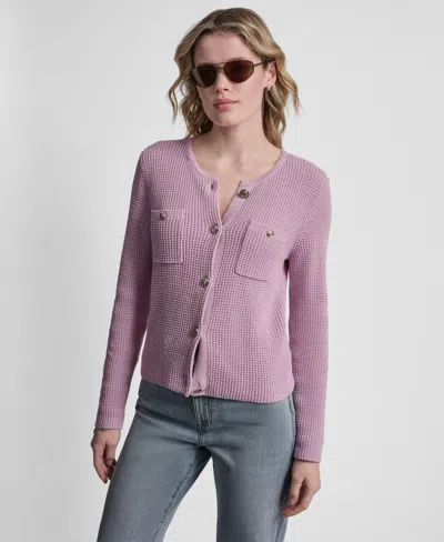 Dkny Jeans Women's Long-sleeve Tuck Stitch Crewneck Cardigan In Purple