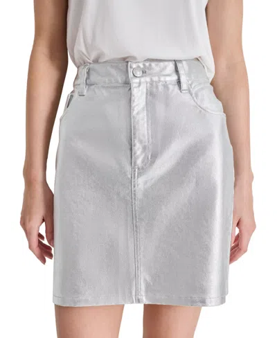 Dkny Jeans Women's Metallic Cotton Denim Mini Skirt In Silver