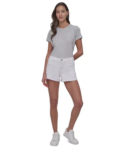 Dkny Jeans Women's Mid-rise Split-side Denim Shorts In Wht - White