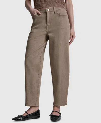 Dkny Jeans Women's Mid-rise Striped Baby Barrel-leg Jeans In Brown