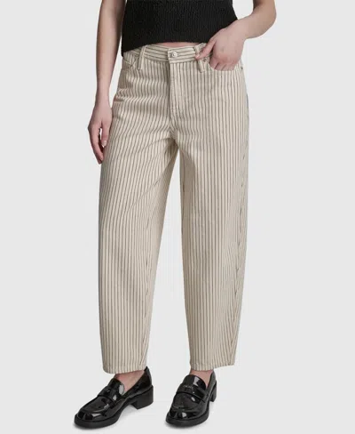 Dkny Jeans Women's Mid-rise Striped Baby Barrel-leg Jeans In Neutral