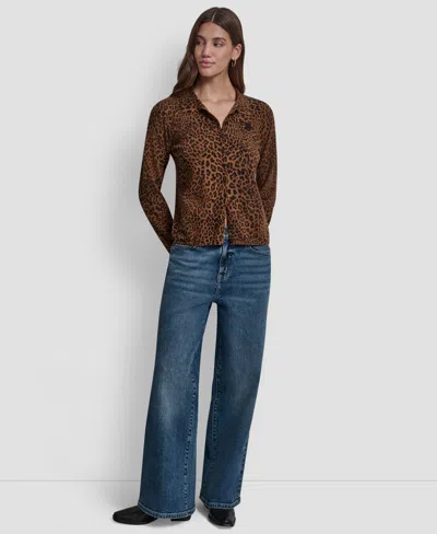 Dkny Jeans Women's Mini Leopard Print Cardigan Top In Brown