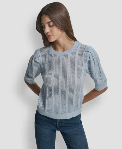 Dkny Jeans Women's Mixed Stitch Puff-sleeve Sweater In Blue