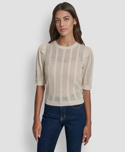 Dkny Jeans Women's Mixed Stitch Puff-sleeve Sweater In Neutral