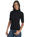 Dkny Jeans Women's Mock Neck Cotton Rib Knit Sweater In Blue