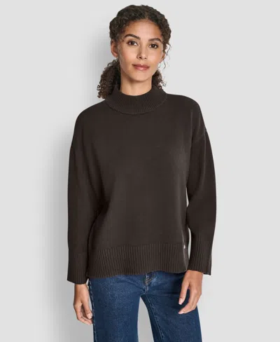 Dkny Jeans Women's Mock Neck Curved Hem Sweater In Multi