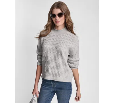 Dkny Jeans Women's Mock Neck Drop Shoulder Cable Sweater In Gray