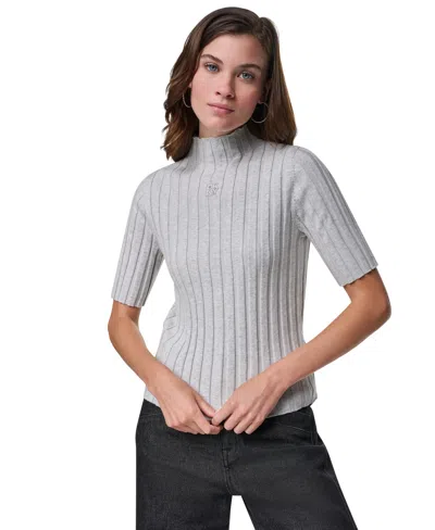 Dkny Jeans Women's Mock Neck Elbow-length Ribbed Cotton-blend Sweater In White