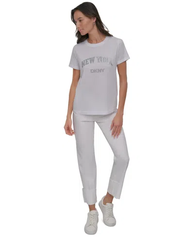 Dkny Jeans Women's New York Rhinestone Logo T-shirt In Multi