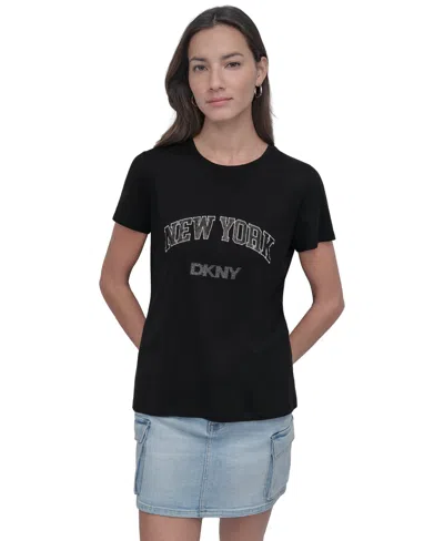 Dkny Jeans Women's New York Rhinestone Logo T-shirt In Multi