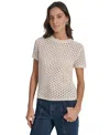 Dkny Jeans Womens Open Stitch Crewneck Short Sleeve Sweater Pxs Xl In Neutral