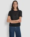 Dkny Jeans Women's Open Stitch Crewneck Short-sleeve Sweater In Black