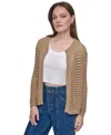 Dkny Jeans Women's Open-stitch Drop-shoulder Cardigan Sweater In Brown