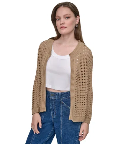 Dkny Jeans Women's Open-stitch Drop-shoulder Cardigan Sweater In Brown