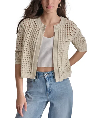 Dkny Jeans Women's Open-stitch Drop-shoulder Cardigan Sweater In Light City Khaki