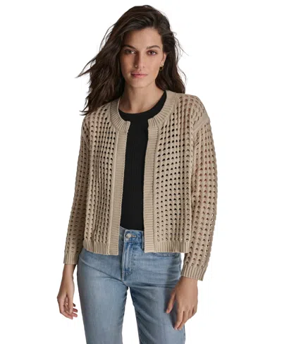 Dkny Jeans Women's Open-stitch Drop-shoulder Cardigan Sweater In Pebble