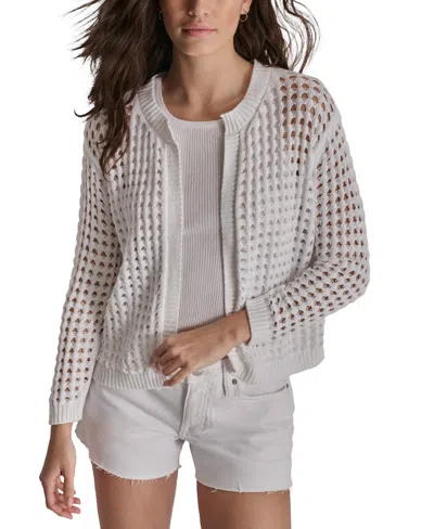 Dkny Jeans Women's Open-stitch Drop-shoulder Cardigan Sweater In White