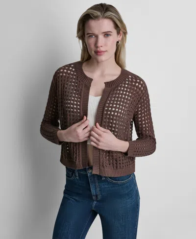 Dkny Jeans Women's Open-stitch Drop-shoulder Cardigan Sweater In Brown