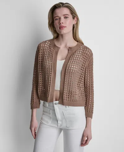Dkny Jeans Women's Open-stitch Drop-shoulder Cardigan Sweater In Brown