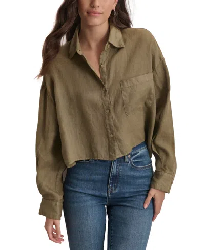 Dkny Jeans Women's Oversized Cropped Button-front Shirt In Light Fatigue