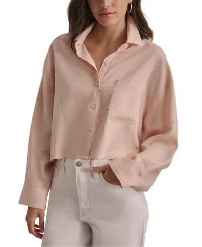Dkny Jeans Women's Oversized Cropped Button-front Shirt In Pale Blush