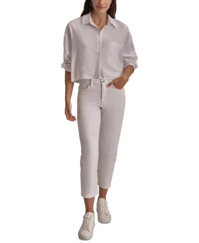 Dkny Jeans Women's Oversized Cropped Button-front Shirt In White