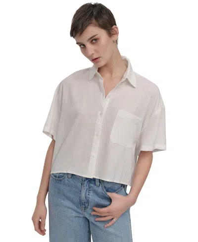 Dkny Jeans Women's Oversized Cropped Shirt In Ivy - Ivory