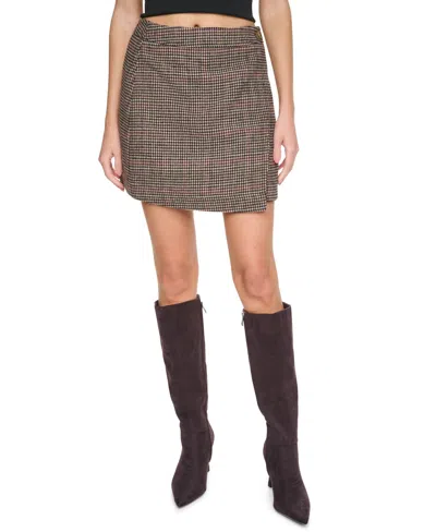 Dkny Jeans Women's Plaid High Waist Wrap Mini Skirt In Claret Check