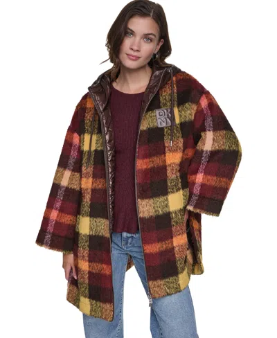Dkny Jeans Women's Plaid Quilted-hood Jacket In Plaid Espresso