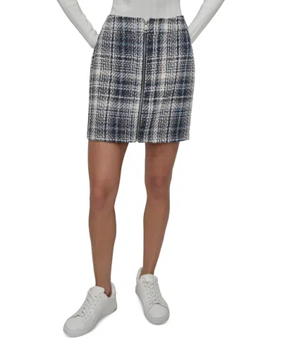Dkny Jeans Women's Plaid Zip-front Mini Skirt In J0q - Denim Boucle