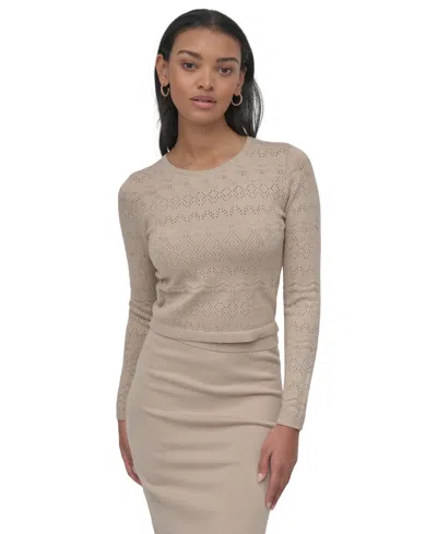 Dkny Jeans Women's Pointelle-knit Cropped Sweater In Pbl - Pebble