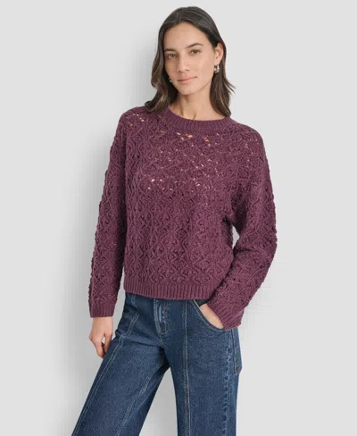 Dkny Jeans Women's Pointelle Long Sleeve Sweater In Burgundy