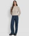 Dkny Jeans Womens Pointelle Long Sleeve Sweater Pxs Xl In Gray