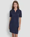 Dkny Jeans Women's Polo Collar Crochet Stitch Short Dress In Blue