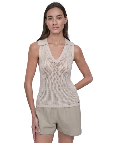 Dkny Jeans Women's Polo Collar Sleeveless Sweater In Ivy - Ivory