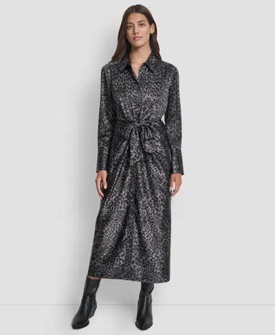 Dkny Jeans Women's Print Long Sleeves Satin Tie Dress In Multi
