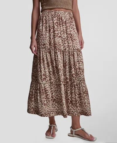 Dkny Jeans Women's Printed Elastic Waist Tiered Satin Skirt In Brown