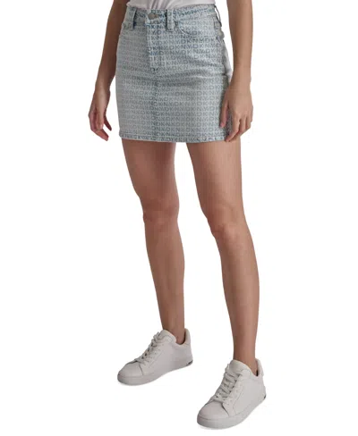 Dkny Jeans Women's Printed High-rise Denim Miniskirt In Signature Logo
