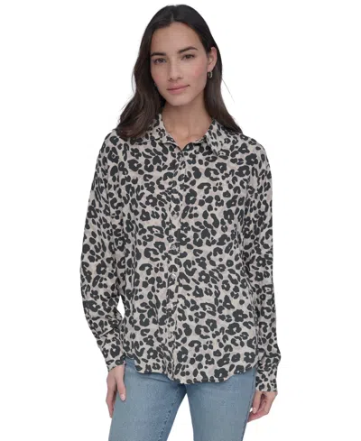 Dkny Jeans Women's Printed Roll-tab Shirt In Kzf - Prwl Ltct Khaki