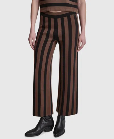 Dkny Jeans Women's Pull-on Striped Ankle Length Pants In Brown