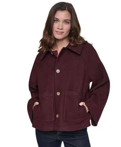 Dkny Jeans Women's Raglan Sleeve Button Front Swing Lined Coat In Burgundy