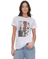 Dkny Jeans Women's Rhinestone 3 Image Photoreal Logo T-shirt In White