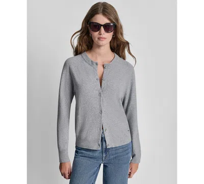 Dkny Jeans Women's Rhinestone Button-front Crewneck Cardigan In Gray