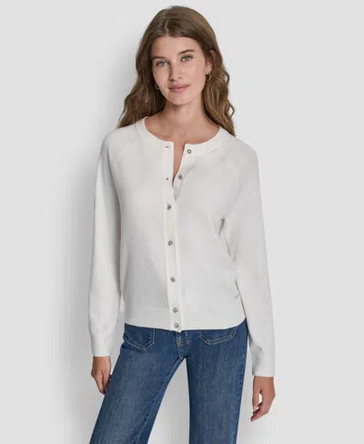 Dkny Jeans Women's Rhinestone Button-front Crewneck Cardigan In White