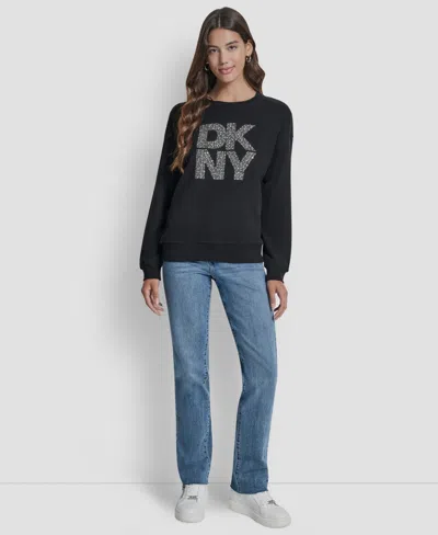 Dkny Jeans Women's Rhinestone Crew Neck Sweatshirt In Black