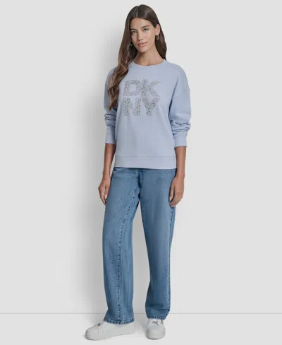 Dkny Jeans Women's Rhinestone Crew Neck Sweatshirt In Blue