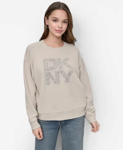 Dkny Jeans Women's Rhinestone Crew Neck Sweatshirt In Gray