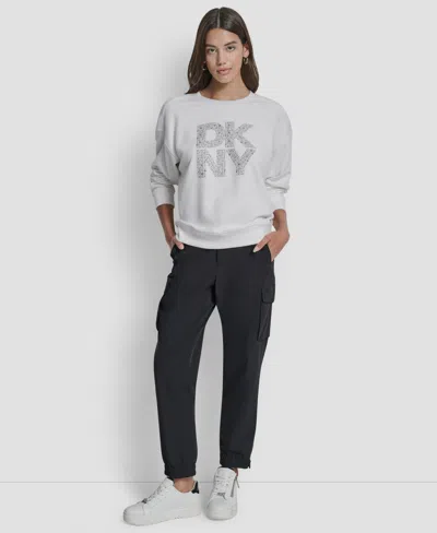 Dkny Jeans Women's Rhinestone Crew Neck Sweatshirt In Gray