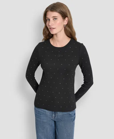 Dkny Jeans Women's Rhinestone-embellished Crewneck Sweater In Black