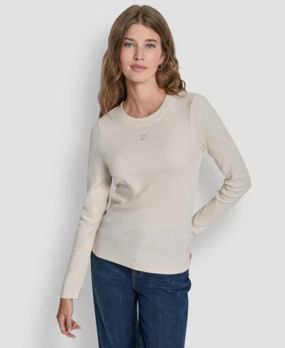 Dkny Jeans Women's Rhinestone-embellished Crewneck Sweater In White